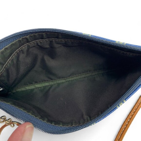 Dooney & Bourke Signature Pebbled Leather Wristlet Zip Pouch Blue With Tan Trim - Picture 5 of 7